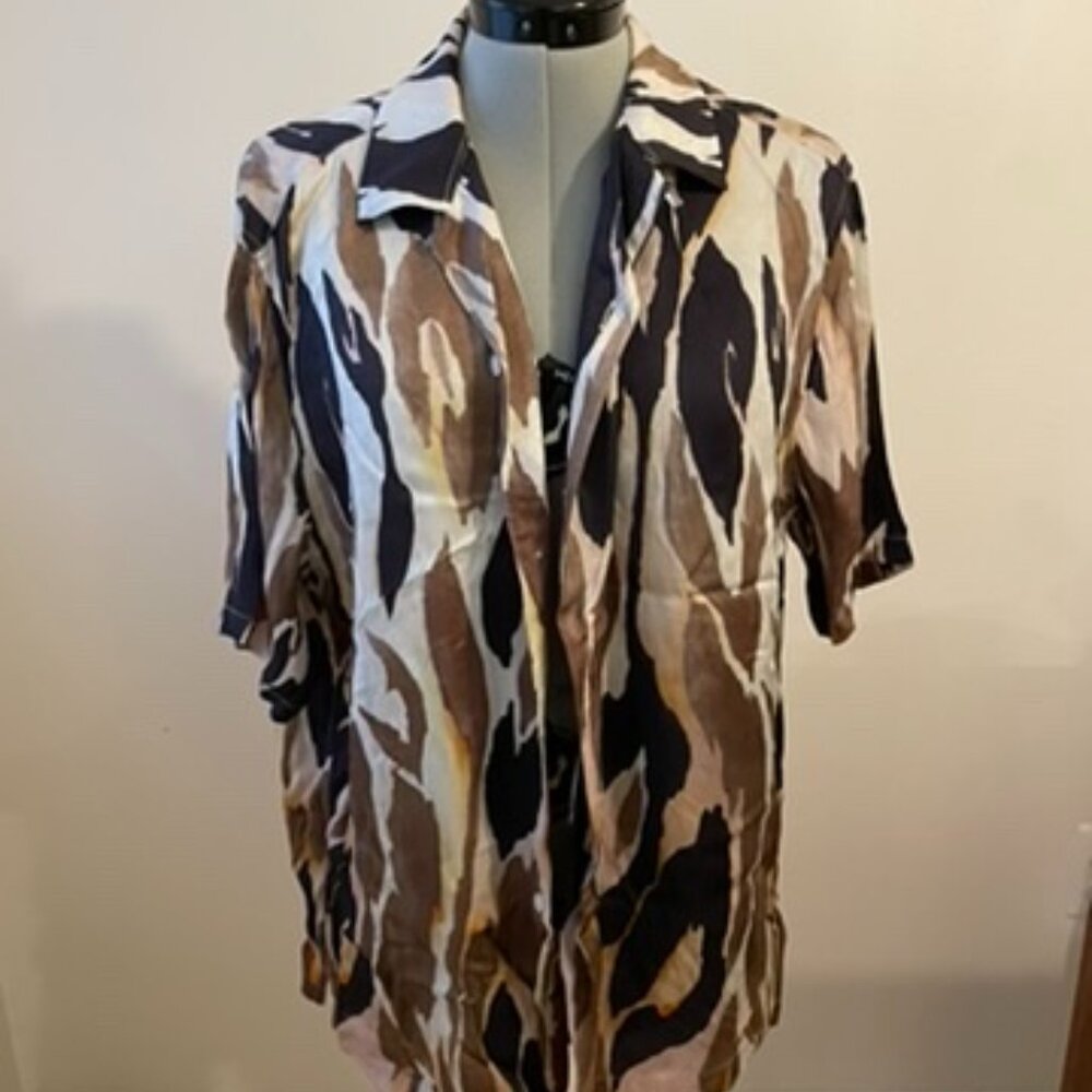 All Saints Shirt Mens M Fuego SS Short Sleeve Relaxed Silky Shirt